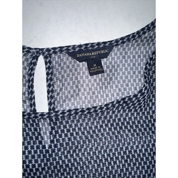 Banana Republic Sheer Blue Printed Peasant Top Size Medium Mm61 - Picture 9 of 12